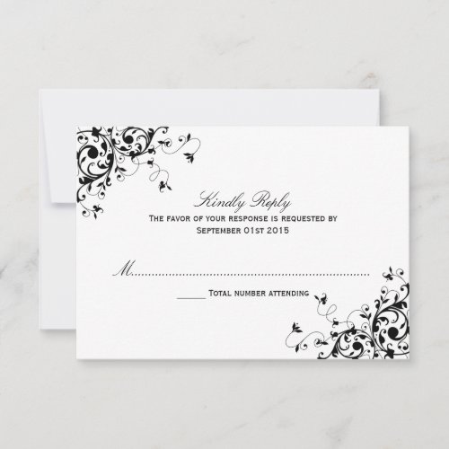 Elegant Swirls Black  White Wedding RSVP Cards