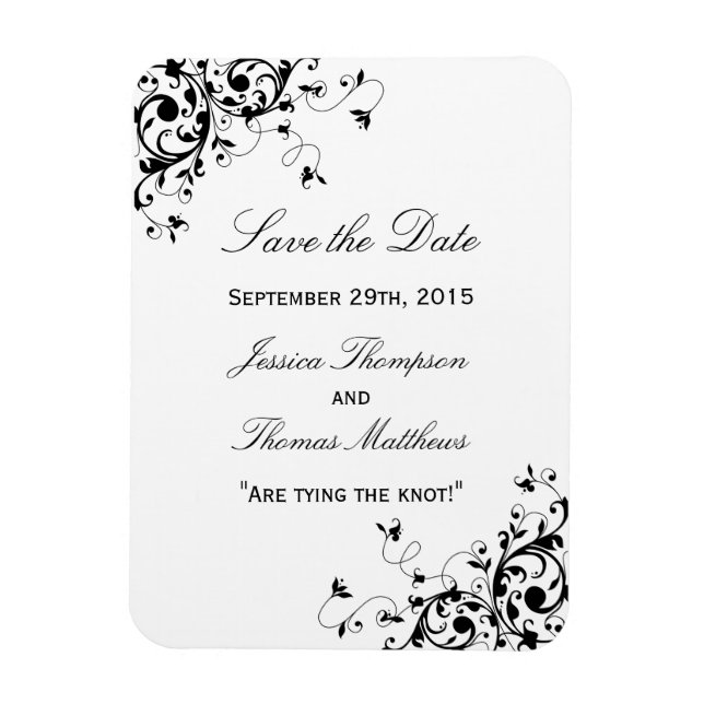 Elegant Swirls Black & White Wedding Save The Date Magnet (Vertical)