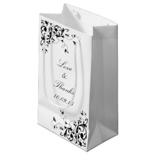 Elegant Swirls Black & White Wedding Small Gift Bag