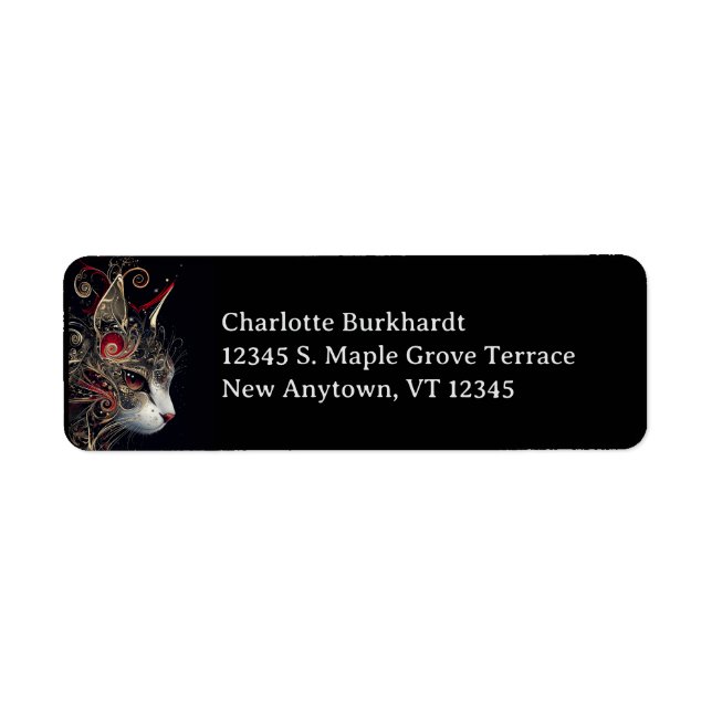 Elegant Swirls Cat Illustration Label (Front)