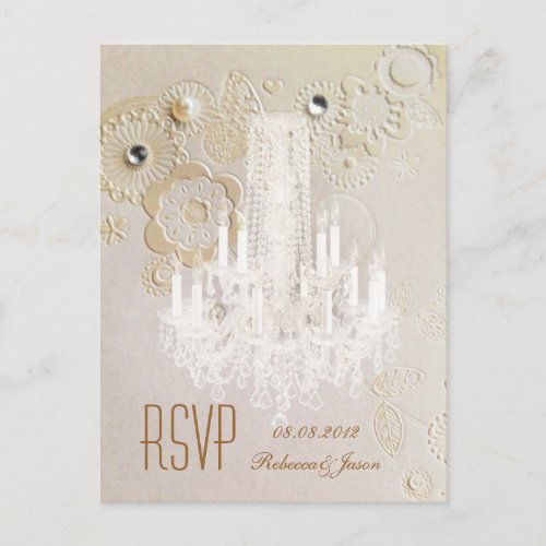 elegant swirls chandelier vintage wedding rsvp invitation postcard