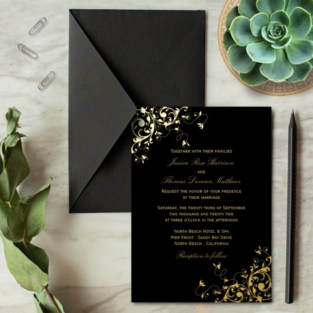 Elegant Swirls Classic Wedding Real Foil Invitation (Creator Uploaded)