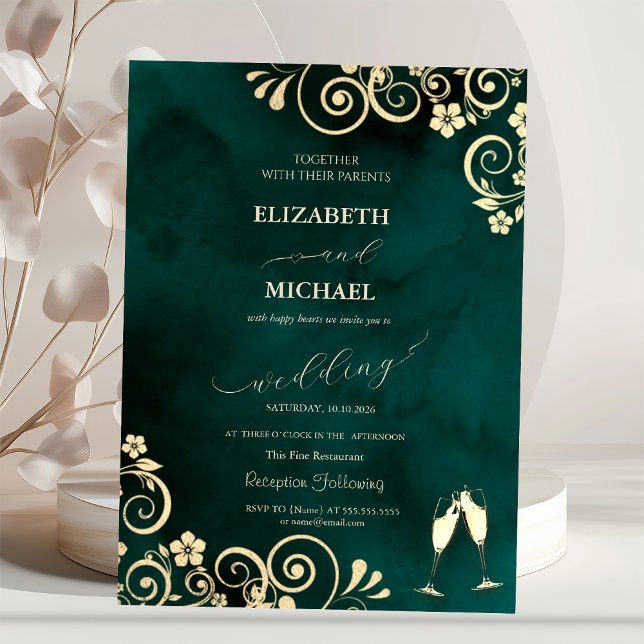 Elegant Swirls,Confetti Wine Glasses Wedding  Invitation (Creator Uploaded)