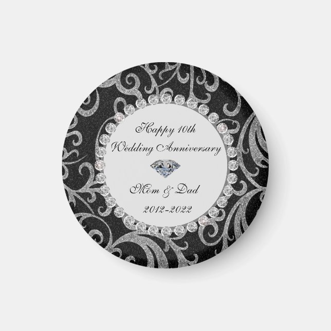 Elegant Swirls Diamonds 10th Wedding Anniversary S Magnet (Front)