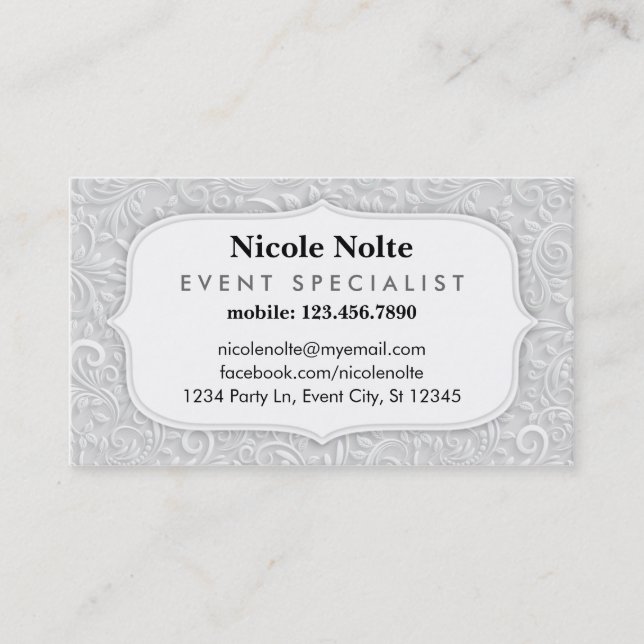 Elegant Swirls Event Specialist Business Card (Front)
