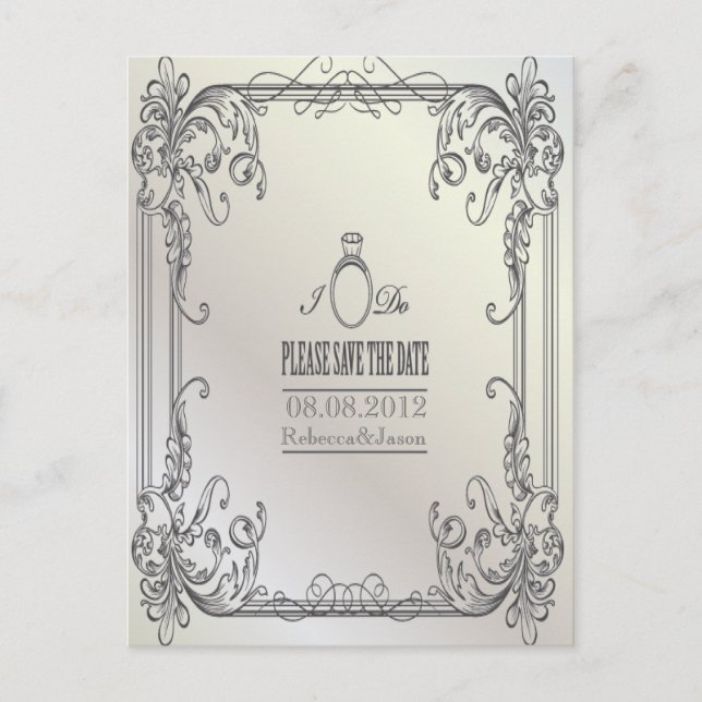 elegant swirls modern wedding save the date announcement postcard (Front)