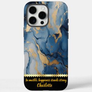 Elegant swirls of blue and gold marble design art iPhone 16 pro max case