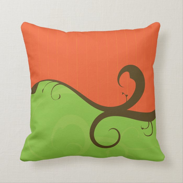 Elegant Swirls Orange and Green Throw Pillows