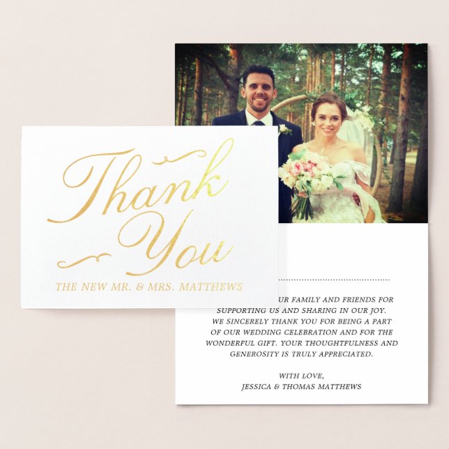 Elegant Swirls Photo Wedding Thank You Foil Card (Display)