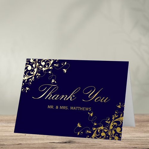 Elegant Swirls Photo Wedding Thank You Real Foil Greeting Card