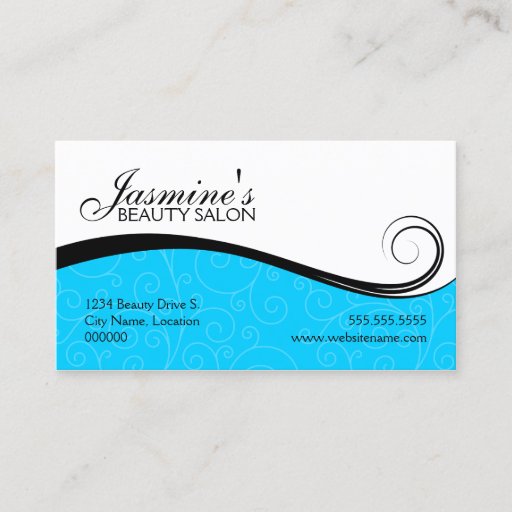 Customizable Elegant Swirls Salon Aqua Blue Business Cards