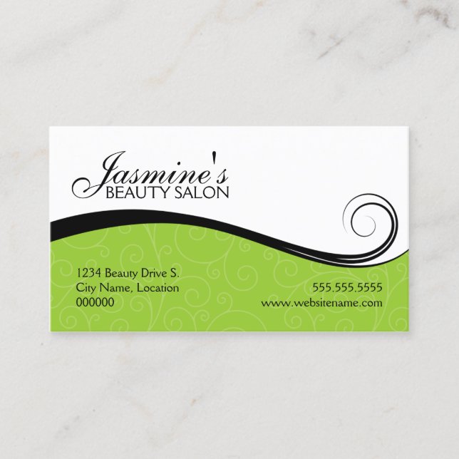 Elegant Swirls Salon Green Appointment Card (Front)