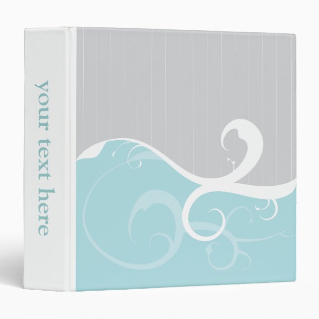 Elegant Swirls Silver and Blue 3 Ring Binder (Front/Spine)