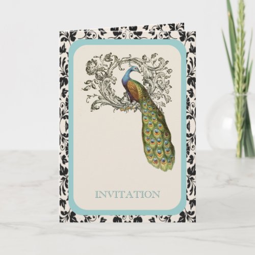 elegant swirls Vintage lily floral peacock wedding Invitation