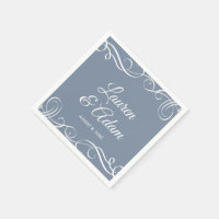 Dusty Blue Elegant Swirls Wedding Napkins | Custom Printed