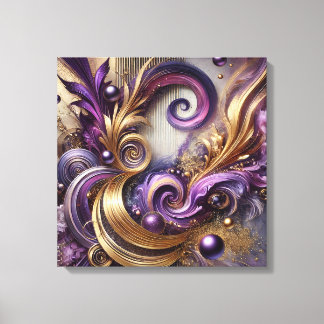 Elegant Swirls with Gold and Purple Canvas Art
