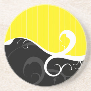Elegant Swirls Yellow and Black Drink Coaster