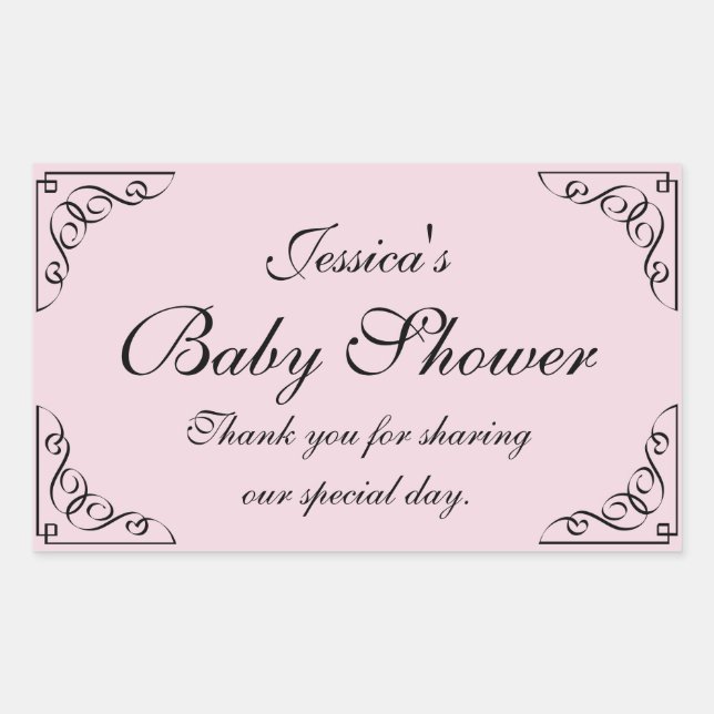 Elegant swirly baby shower party favor sticker (Front)
