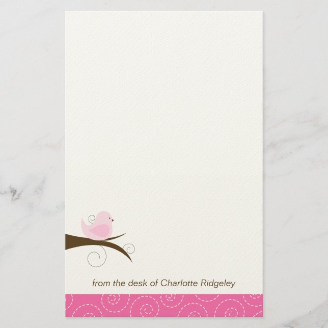 Elegant Swirly Bird Customizable Stationary Paper (Front)