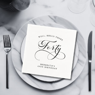 Elegant Swirly Calligraphy 40th Birthday Party Napkins