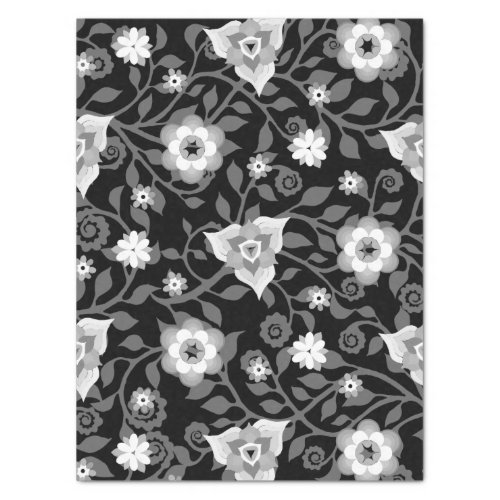   Elegant Swirly Floral Pattern Vintage Black Grey Tissue Paper