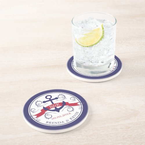 Elegant swirly nautical boat anchor monogram coaster