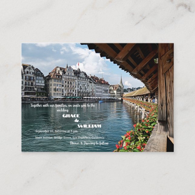 Elegant Swiss Bridge design wedding Enclosure Card (Front)