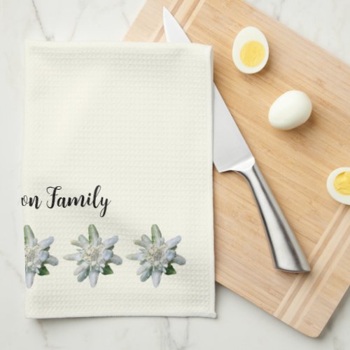 Elegant Swiss edelweiss flower monogram name Kitchen Towel