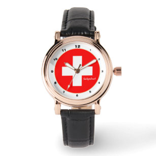 Elegant Swiss Flag & Switzerland fashion /design Watch