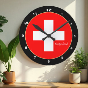 Elegant Swiss Flag & Switzerland trendy / design Round Clock