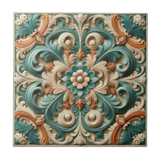 Elegant Symmetrical Floral Ceramic Tile