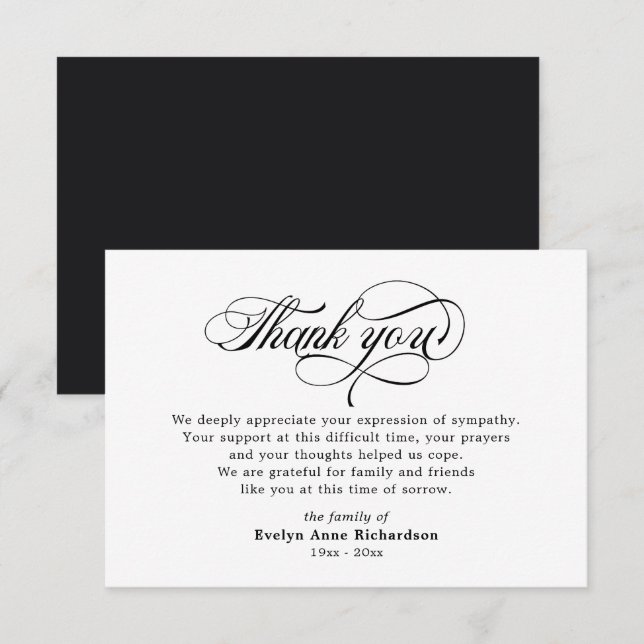 Elegant Sympathy Acknowledgement Script Thank You Card (Front/Back)