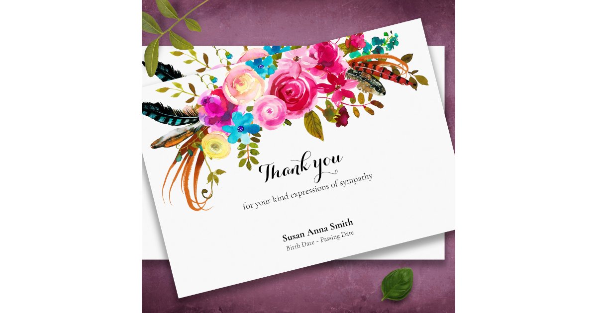 Elegant Sympathy Floral Funeral Thank You Card | Zazzle