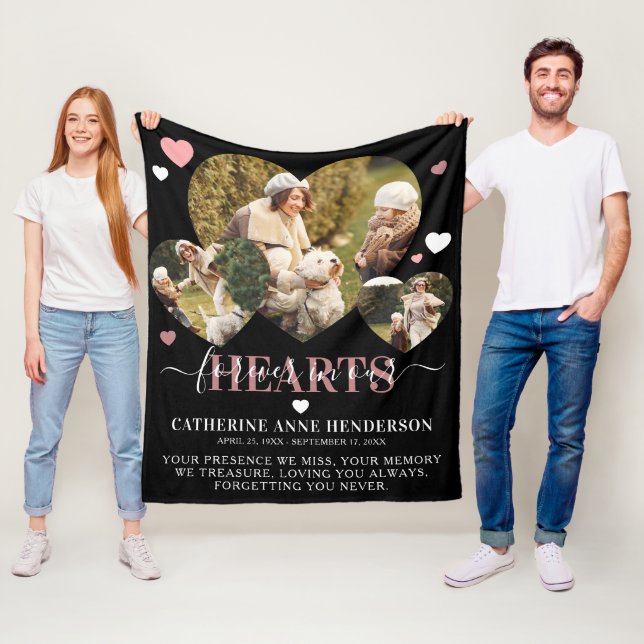 Elegant Sympathy Quote Heart Photos Memorial Fleece Blanket (In Situ)