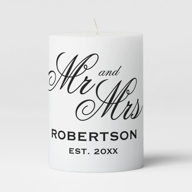 Elegant table decor Mr and Mrs wedding candles (Front)