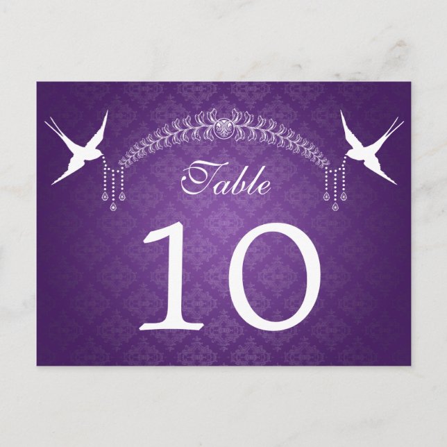 Elegant Table Number Birds & Diamonds Purple (Front)