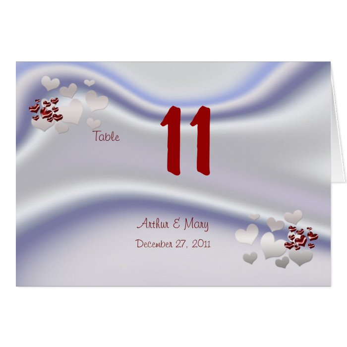 Elegant Table Number Card with red hearts