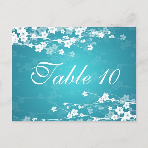 Elegant Table Number Cherry Blossom Blue