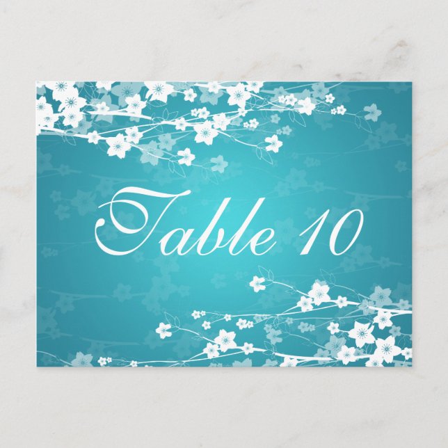 Elegant Table Number Cherry Blossom Blue (Front)