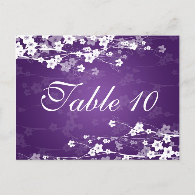 Elegant Table Number Cherry Blossom Purple (Front)