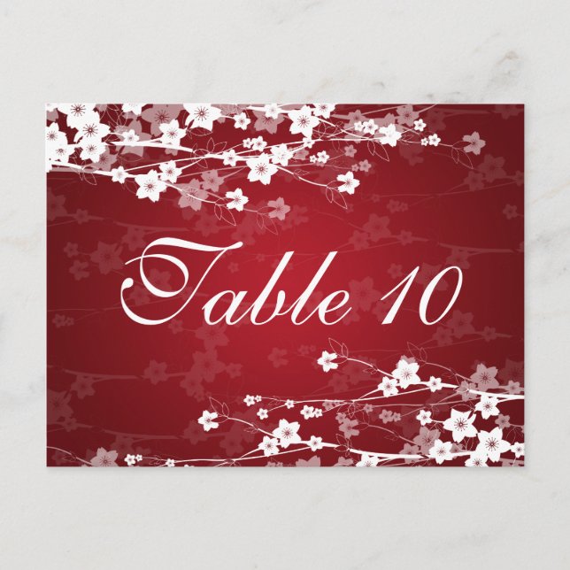 Elegant Table Number Cherry Blossom Red (Front)