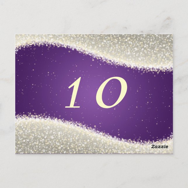 Elegant Table Number Dazzling Sparkles Purple (Back)