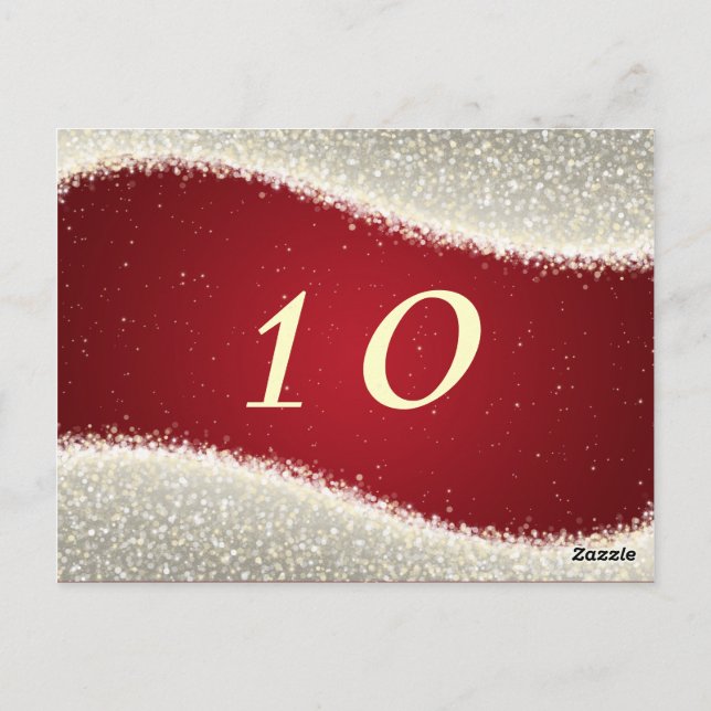 Elegant Table Number Dazzling Sparkles Red (Back)