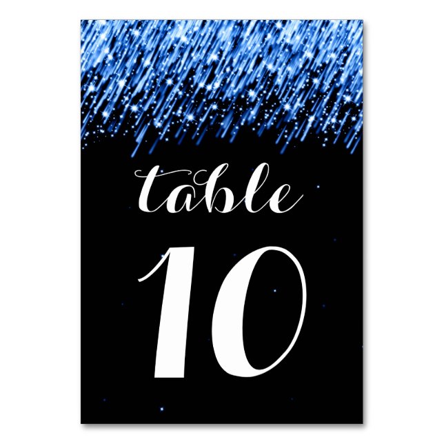 Elegant Table Number Falling Stars "Sapphire Blue" (Front)