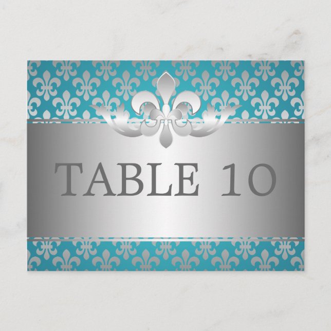Elegant Table Number Fleur De Lis Blue (Front)