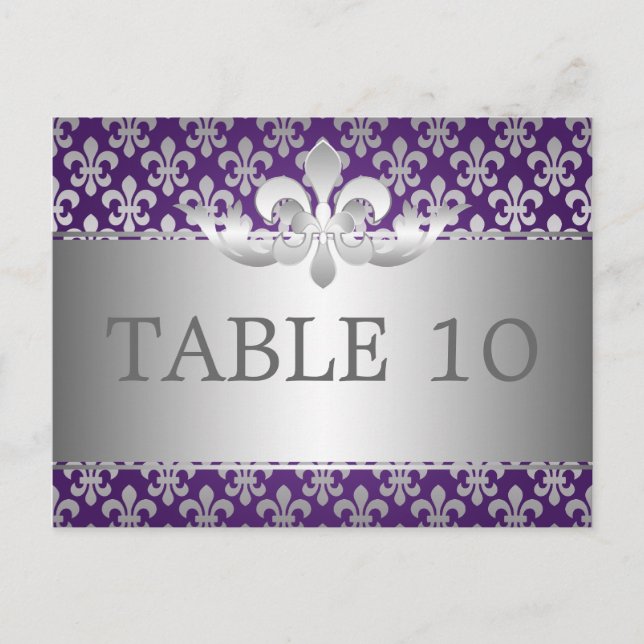 Elegant Table Number Fleur De Lis Purple (Front)