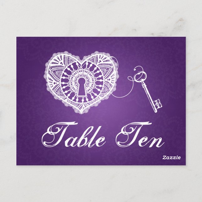 Elegant Table Number Key To My Heart Purple (Back)