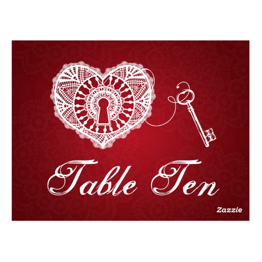 Elegant Table Number Key To My Heart Red Postcard