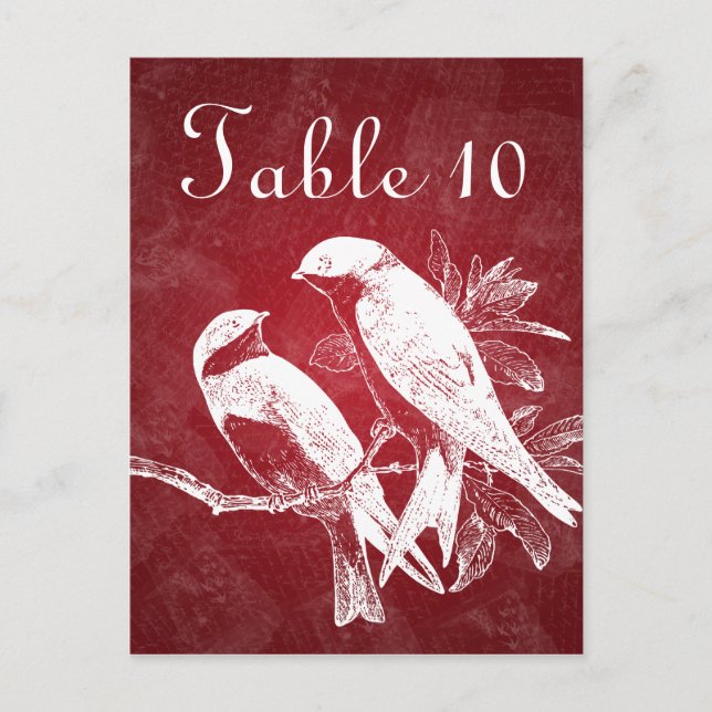 Elegant Table Number Love Birds Red (Front)