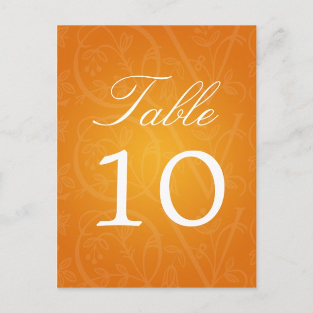 Elegant Table Number Love Flourish Orange (Front)